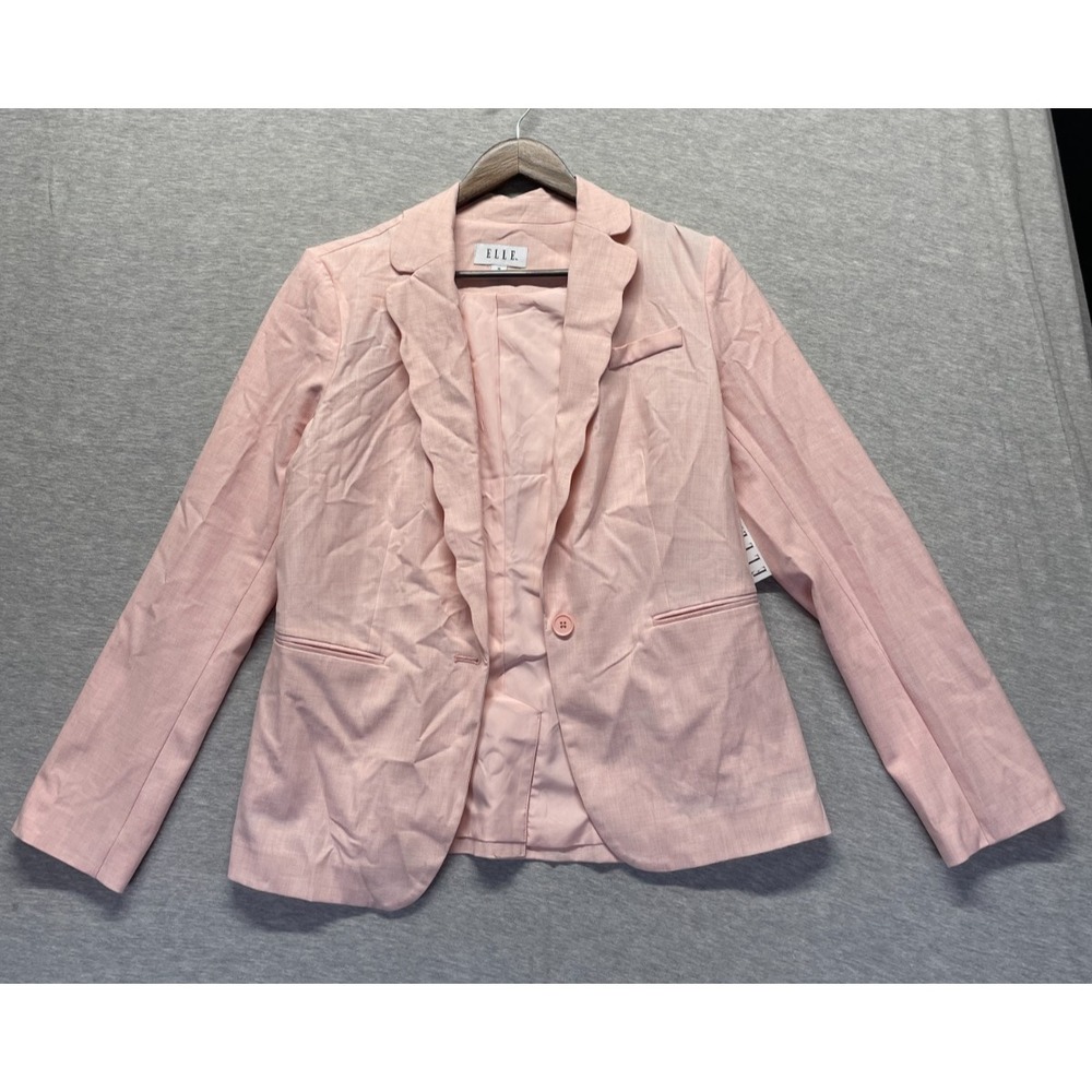 ELLE Blazer Jacket Women Medium Blush Pink Single Breasted Scalloped Trim Formal